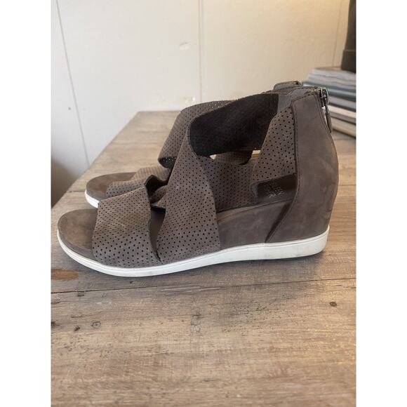 New Eileen Fisher Voice Sandal Graphite gray stretch Leather strap zipper 5 New - Picture 1 of 7